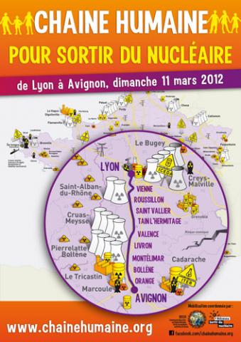 Plakat Chaîne humaine, 11.03.2012 - Grafik: Réseau Sortir du nucléaire - Creative-Commons-Lizenz Namensnennung Nicht-Kommerziell 3.0