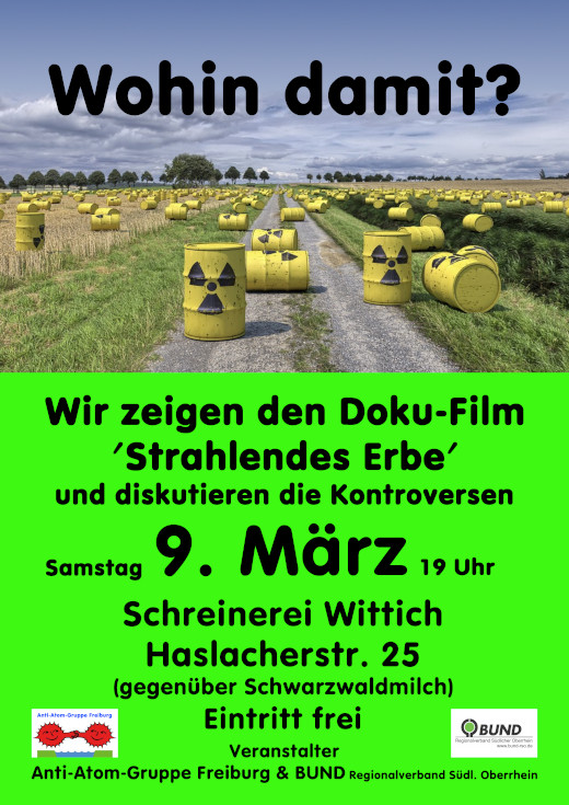 Plakat für Film-Aufführung 'Strahlendes Erbe', 9.03.24 - Grafik: Samy - Creative-Commons-Lizenz Namensnennung Nicht-Kommerziell 3.0