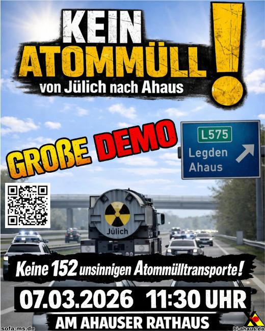 Demo-Plakat, Ahaus, 7.03.2026 - Grafik: BI Ahaus - Creative-Commons-Lizenz Namensnennung Nicht-Kommerziell 3.0